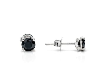 5mm Created Black Diamond Round Stud Earrings Solitaire 925 Sterling Silver 1ct