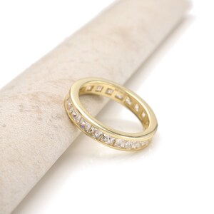 3.00 TCW Princess Created Diamonds Eternity Channel Ring 925 Sterling Silver Yellow gold Tone