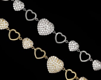 2.36TCW Round Cut Created Diamond Pave Heart Bracelet 925 Sterling Silver
