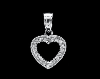 1tcw baguette round created diamond heart pendant 14k white gold