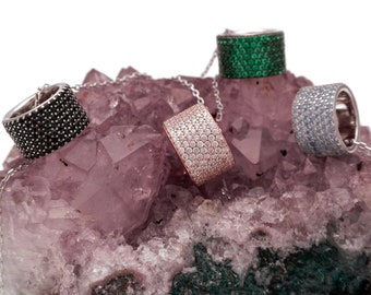 1.00ct Created Diamond / Gemstones Pave Charm 925 Rose Gold Tone Sterling Silver Necklace 18"