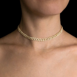 Naszyjnik Pave Miami Cuban Curb Link Chain 6,5 mm Tworzony diament 3,84TCW Box Chain Srebro próby 925 Odcień złota 10"-28", dla kobiet, ślub