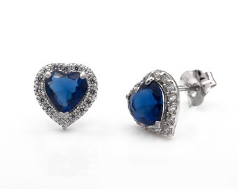 0.76CT Heart Cut Red Ruby Created Diamond Halo Earrings Studs Solid 14K Yellow / White Gold