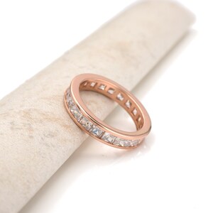 3.00 TCW Princess made Diamanten Eternity Channel Ring 925 Sterling Silber Rose gold Ton