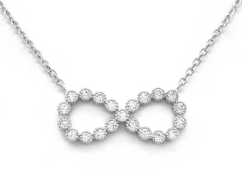 0.63 TWC Created Diamond Infinity Pendant 925 Sterling Silver Cable Necklace 16"