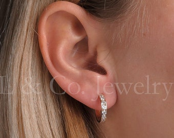 1.00Ct Created Diamond Huggie Hoop Earrings 14K Yellow Gold Round Cut VVS1 14mm