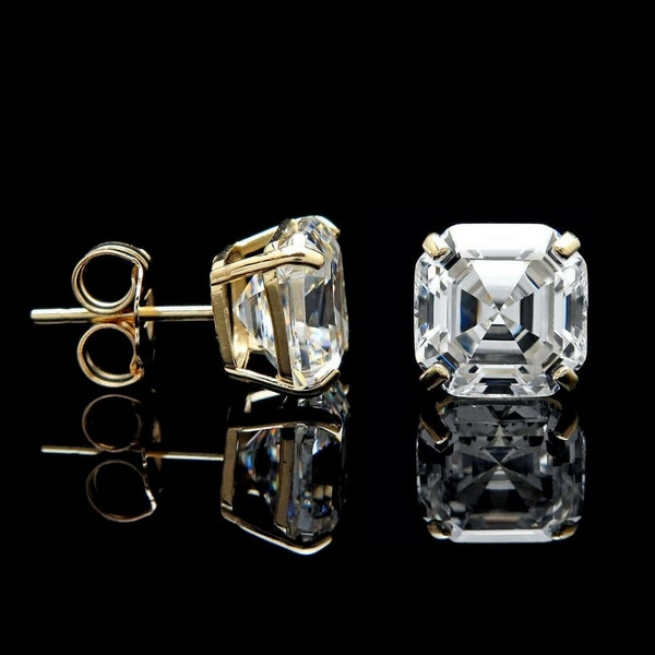 14k Gold 1,42 -6,00 ct. T.W. Asscher Cut erstellt Diamant Solitär Ohrringe, Push-back