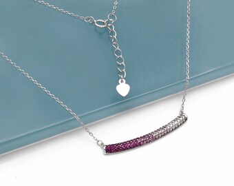 1.00ct Multi-Color Ruby - Tourmaline Created Gemstone Pave 925 Sterling Silver Bar Necklace 16" - 18" Pendant with Chain Silver Tone