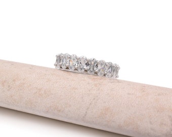 4.50 TCW Created Diamond Oval Cut Eternity Ring 925 Sterling Silver 5mm Band