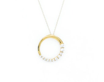 Journey Circle Pendant 1/3ct.T.W. Created Diamond 14K Solid Yellow or White Gold 20mm