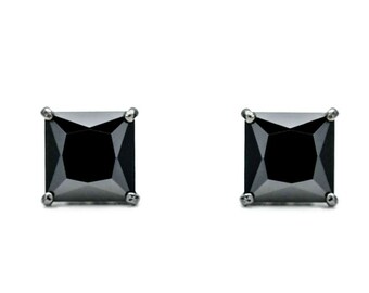 6mm Princess Black Created Diamond Square Earrings 925 Sterling Silver 2.48ct