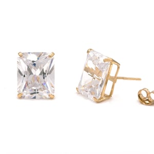 Moissanite Earrings VVS1 D color Diamond Radiant Cut Solitaire Studs Earrings Solid 14K Yellow or White Gold Basket Studs, Push-back