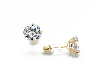 Moissanite Earrings 14k Gold 0.06-4.08 ct. T.W. Round-cut Solitaire Earrings, Mini Screw-back
