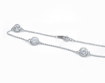 Sterling Silver 925 6mm 8.16 TWC Created Diamond Bezel Anklet, 10 inch