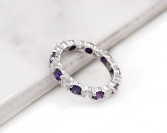 2.50-3.50ct Brilliant Created Diamond & Amathyst Full Eternity Ring Solid 14k White Gold Band