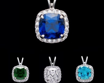 1.50CT Cushion Gemstone Halo Created Diamond Pendant Solid 14k Yellow/White Gold