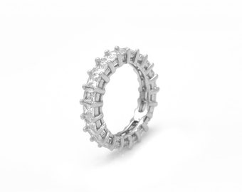 4.00 TCW Princess Created Diamonds Eternity Prong Ring 925 Sterling Silver
