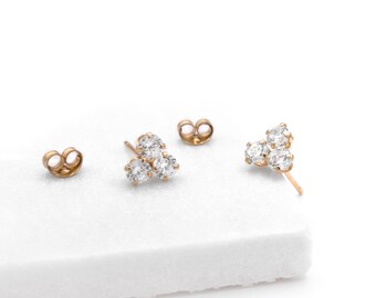 0.66 TCW Created Diamond Cluster Round Cut Solitaire Earrings Solid 14K Yellow Gold Basket Studs, Push-back