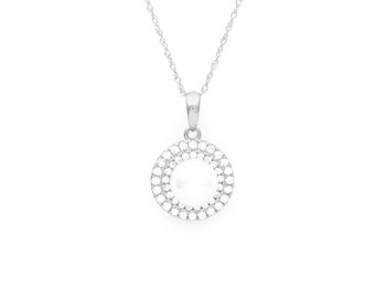 0.25tcw Halo Created Diamond & Pearl Pendant 14K Solid Yellow or White Gold Charm