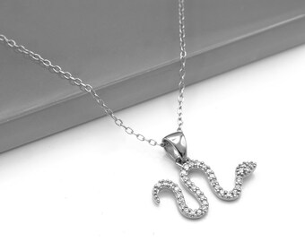 0.30ct Created Diamond Snake Pendant 925 Sterling Silver Necklace Chain Silver Tone / Rose Gold Tone