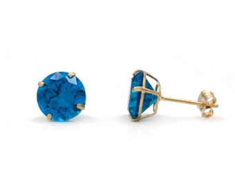 0.5-2.56TCW Created Gemstones Earrings 14K Real Yellow Gold Round Solitaire Basket Studs, Push back