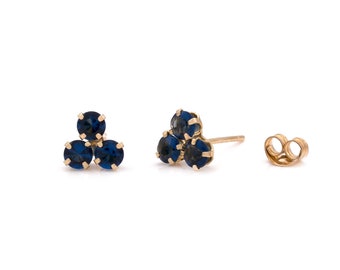0.66 TCW Created Sapphire Cluster Round Cut Solitaire Earrings Solid 14K Yellow Gold Basket Studs, Push-back