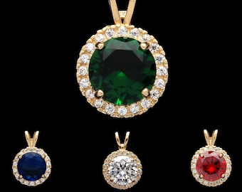 1.50tcw Round Gemstone Halo Created Diamond Pendant Solid 14k Yellow Gold Charm