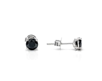 4mm Created Black Diamond Round Stud Earrings Solitaire 925 Sterling Silver 0.50ct