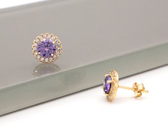 1.50CT Halo Created Gemstone Diamond Stud Round Earrings 14k Yellow / White Gold