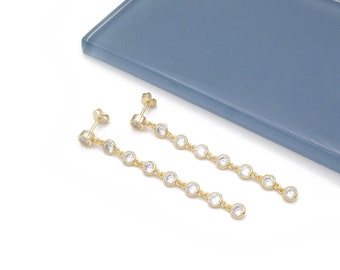 5.76CT Created Diamond By the Yard Station Earrings 925 Sterling Silver or Yellow Gold Tone 64mm, Push-back