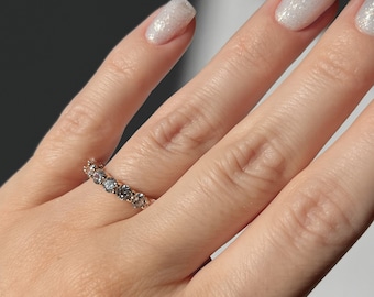 14K Gold Eternity Ring 3.5mm Created Diamond Band, Full Eternity Wedding Ring, Brilliant Cut Simulated Diamond Ring, Statement Gold Band
