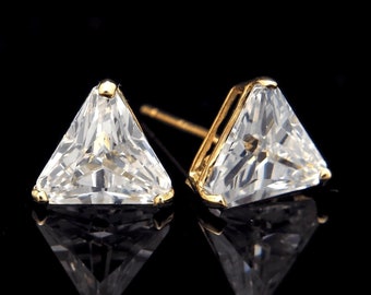 1.5 CT Trillion Cut Created Diamond Stud Earrings 14K Solid Yellow or White Gold