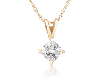 0.40-3.00ct Princess Cut Created Diamond Solitaire Pendant 14K Yellow Gold Charm
