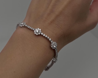 Tennis Flower Bracelet 2.5mm 5.00-6.50TCW Round Created Diamond Chain 925 Solid Sterling Silver