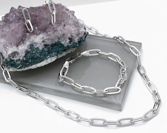 Paperclip Link Chain Bracelet 2.5mm, 3mm, 4mm, 5.5mm Thick Links Sterling Silver 925