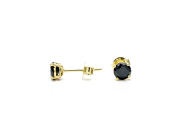 5mm Created Black Diamond Round Stud Earrings Gold Tone 925 Sterling Silver 1ct