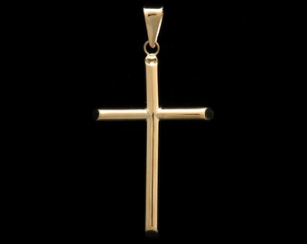 Cross Pendant 37mm 14K Yellow Gold Crucifix Religious Jesus Hollow Large Charm