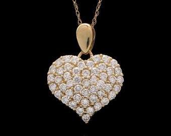 1.00CT Created Diamond Pave Heart Pendant 14 Yellow Gold