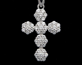 0.5Ct Created Diamond Cross Pendant Solid 14K White Gold Cluster Crucifix Charm