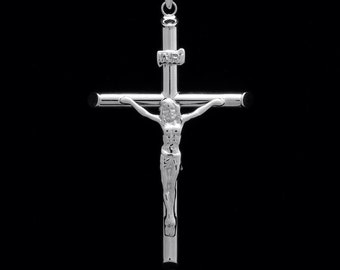 NEW Cross Pendant 14K Yellow and White Gold Crucifix Religious Jesus Hollow Large Charm