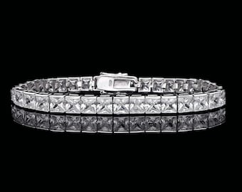 Tennis Bracelet 4mm 15.00TCW Princess Cut Created Diamond 925 Sterling Silver