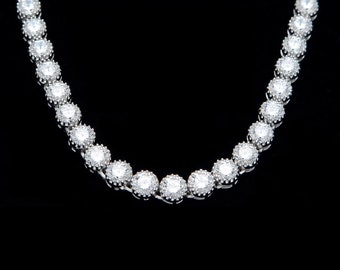 Milgrain Tennis Necklace 3mm Created Diamond 925 Solid Sterling Silver Chain