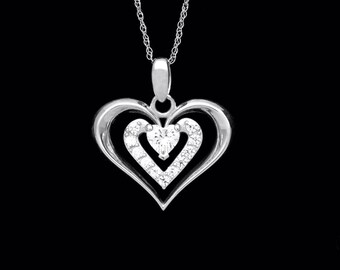 Two Hearts Dangling Pendant 0.35tcw Created Diamond 14K Solid White Gold Charm