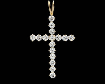 0.80CT Round Cut Created Diamond Cross Pendant 14K Yellow Gold Charm Brilliant VVS1