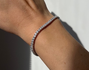 3mm CZ Tennis Bracelet Sterling Silver, Classic Diamond Simulant Bracelet, Everyday Luxury Jewelry, Elegant Gift Bracelet