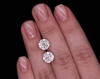 14k White Gold 5.50 ct.T.W. Round-cut Created Diamond Solitaire Earrings, Push-back