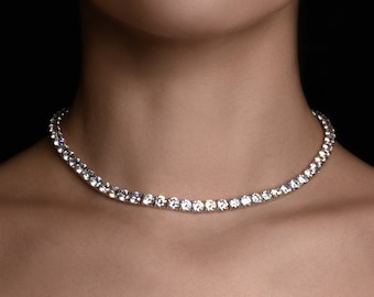 5mm CZ Tennis Necklace Sterling Silver, Statement Tennis Chain, Iced Out Diamond Simulant Necklace, Gold or Silver Jewelry