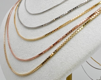 Box Chain Square Necklace 0.8mm  / 0.9mm / 1.1mm for Pendant Sterling Silver 925 / Yellow gold tone 925 (16"-20")