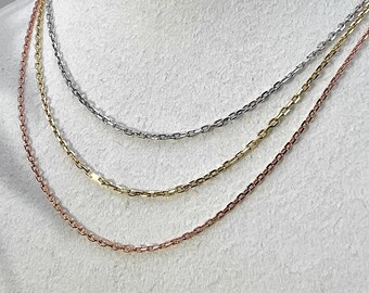 Silver Oval Cable Chain Box Diamond cut Solid silver 925 14k Rose Gold plated 16"-24"