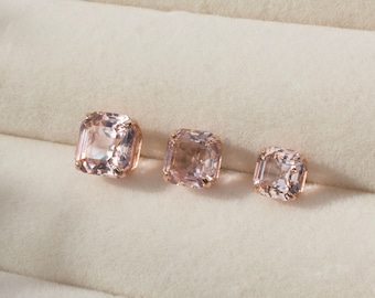 Asscher Cut Morganite Created Diamond 14k Gold 1.42 -6.00 ct. T.W.Stud Earrings Solitaire, Screw-back, Minimalist, for women, for men
